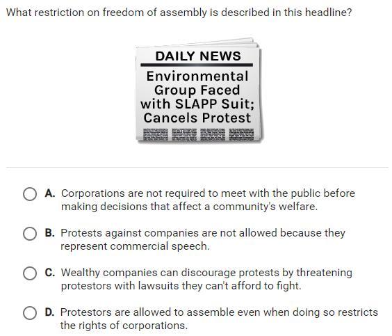 what restriction of freedom of assembly is described in this headline?