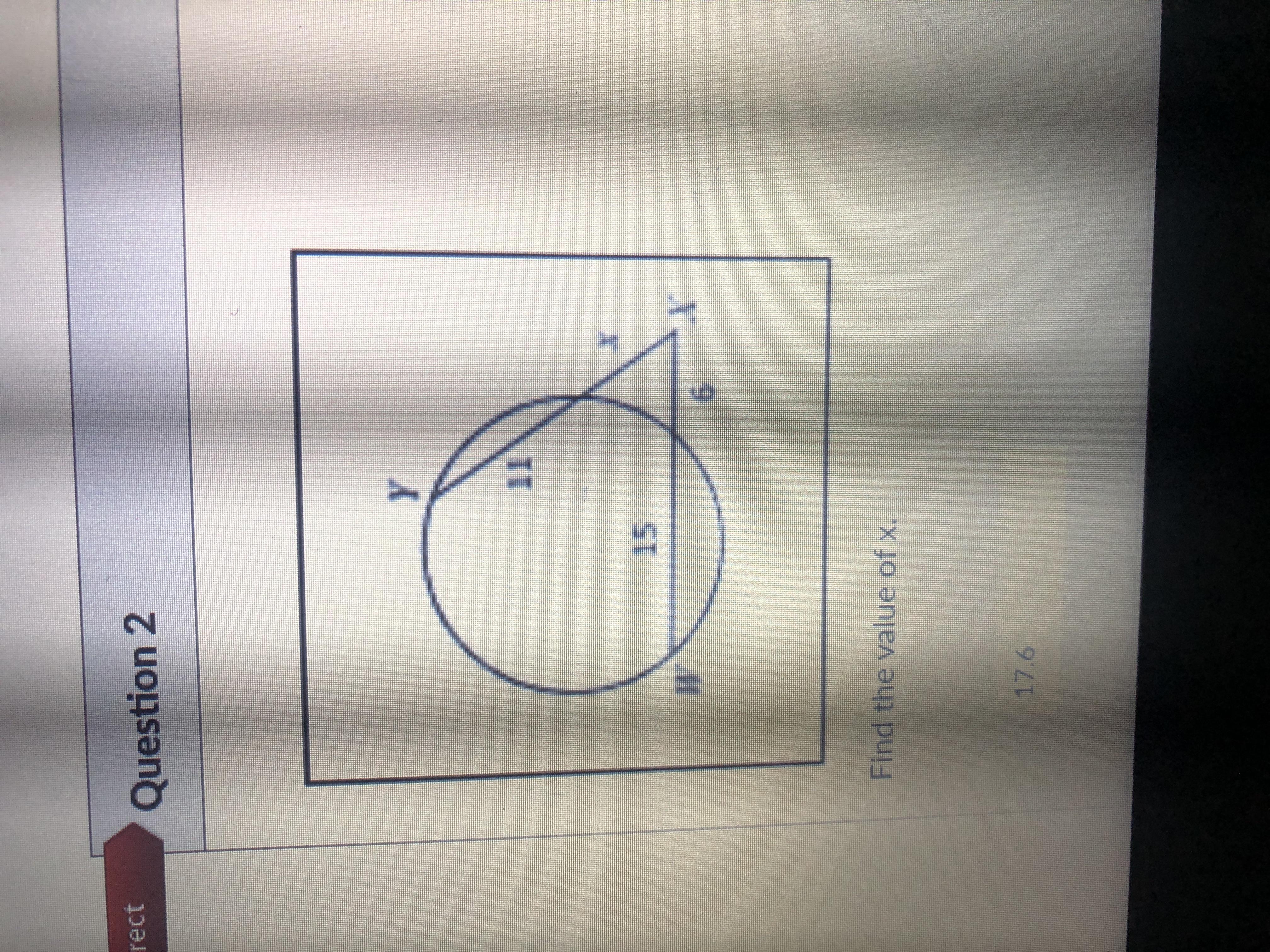 Find the value of x.Its using the intersecting secant formula for exteriors but I keep getting decimals