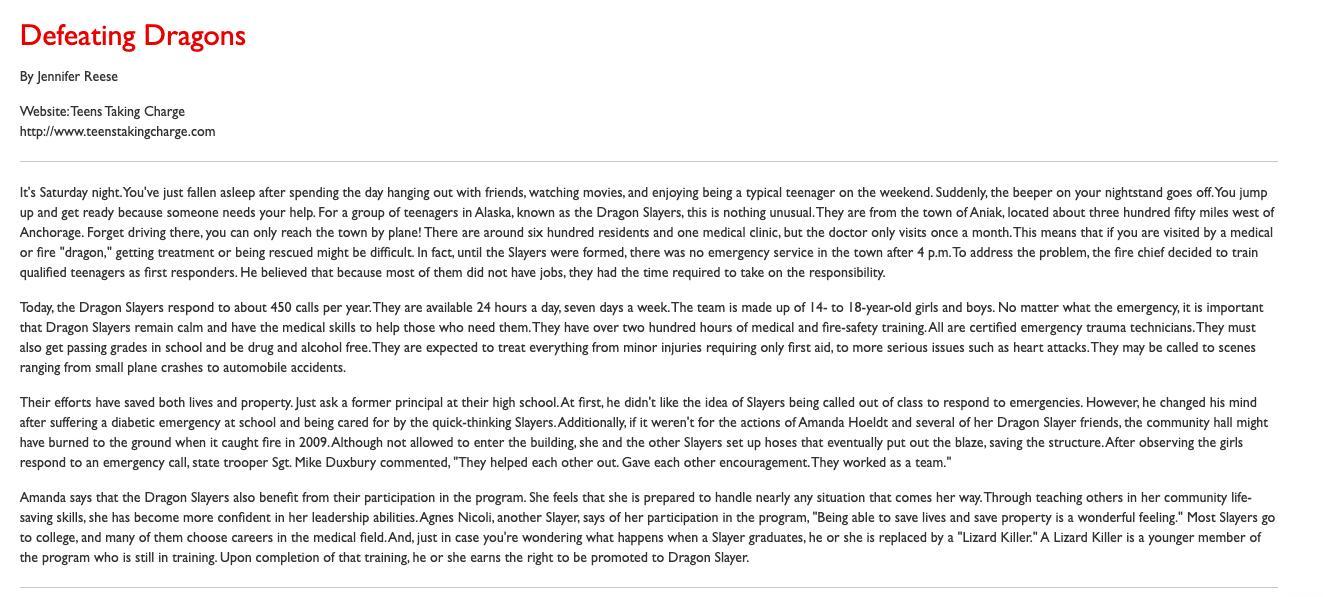 WHAT VIEW ARE THESE STORY'S IN1. DEFEATING DRAGONS2. FOOD THAT FUELSPLZ GIVE A REAL ANSWER I NEED HELP