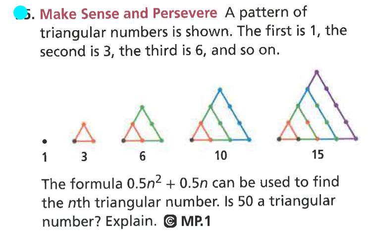 A pattern of triangular numbers is shown. The first is 1, the second is 3, the third is 6, and so on.