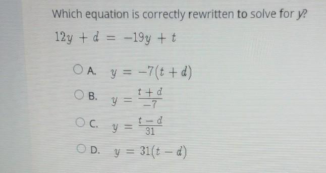 which equation is correctly solved for y