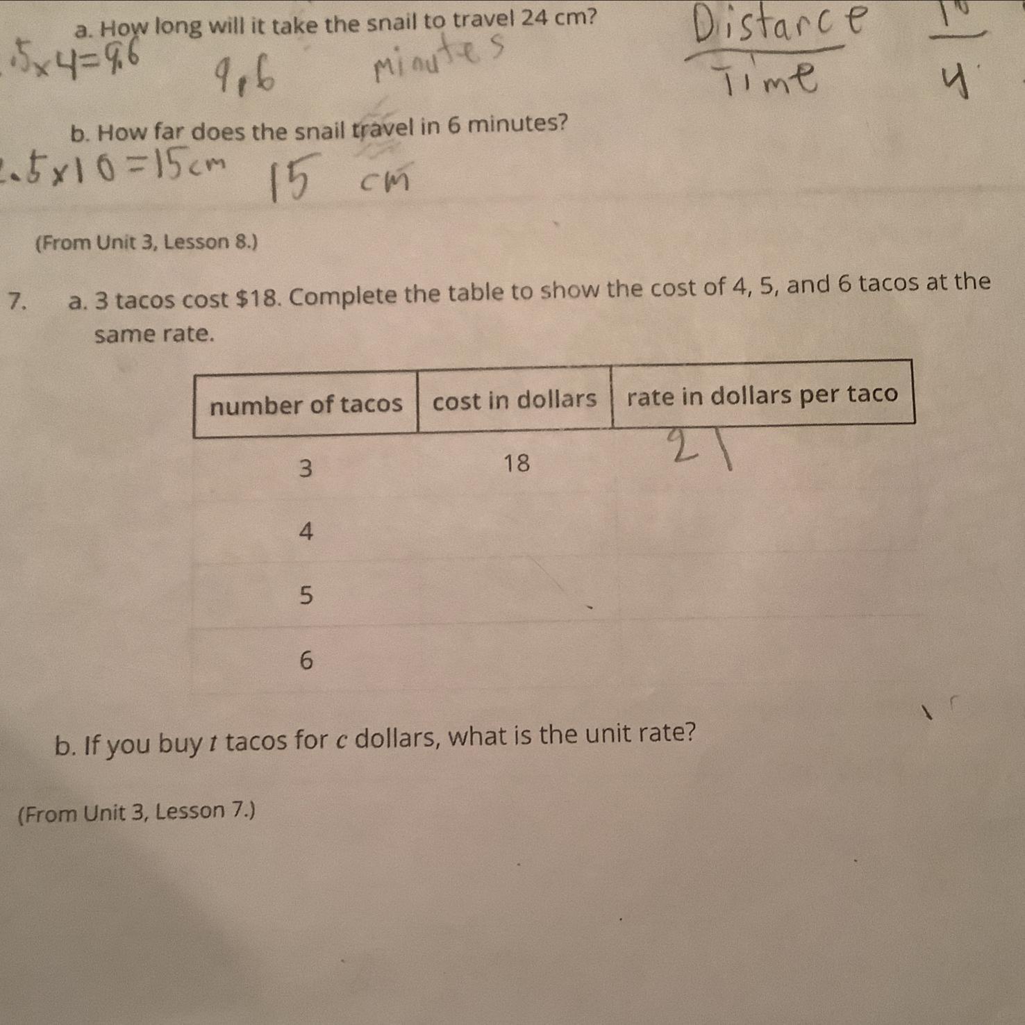 3 Tacos Cost $18. Complete The Table To Show The Cost Of 4,5, And 6 Tacos At The Same Rate.If You Buy