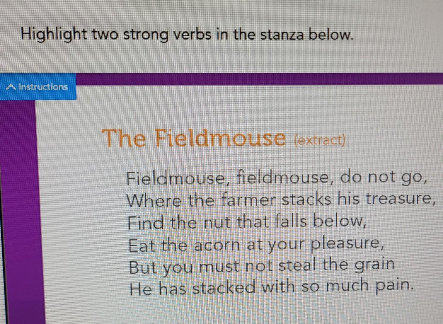 Highlight two strong verbs in the stanza below.