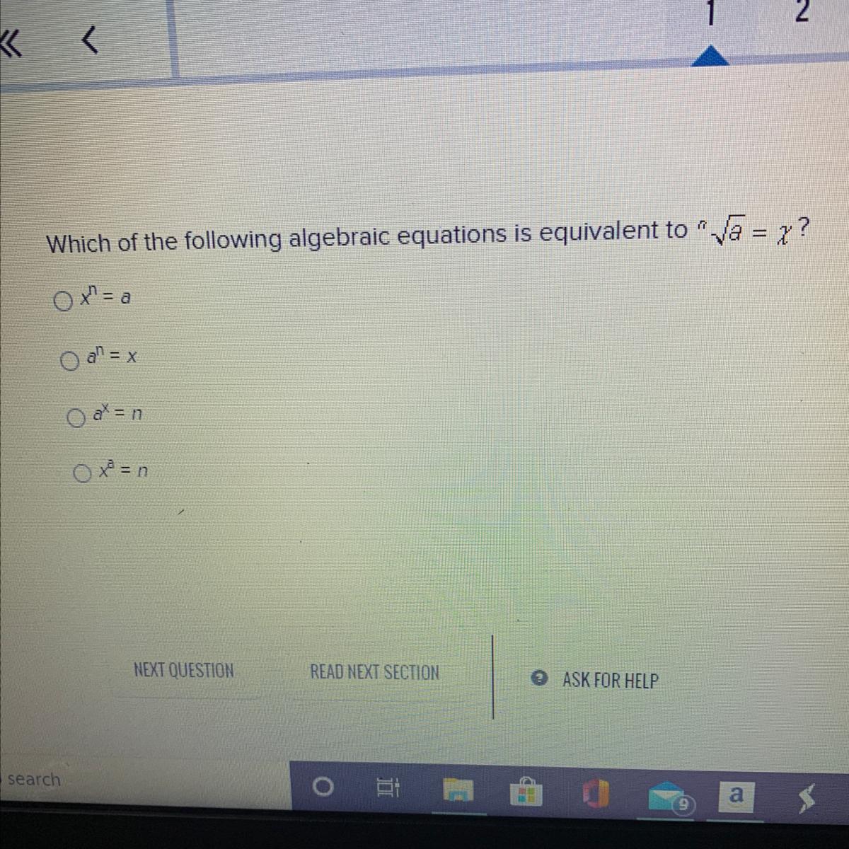 Which Of The Following Algebraic Equations Is Equivalent To NVa = 7?