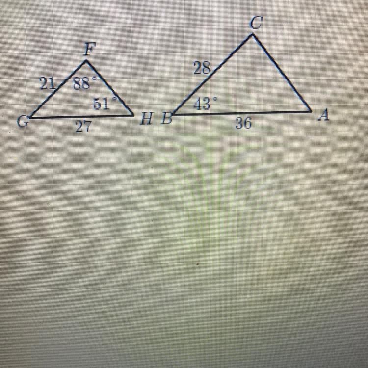 Determine the scale factor from triangle BAC to triangle GHF