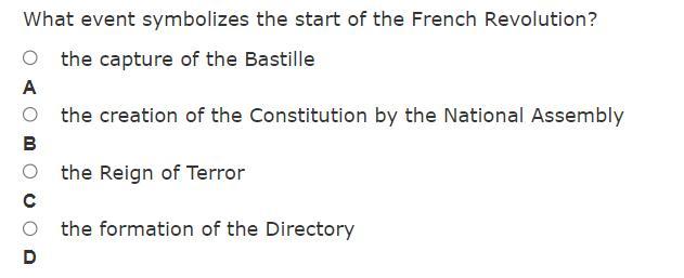 What Event Symbolizes The Start Of The French Revolution? Athe Capture Of The Bastille Bthe Creation