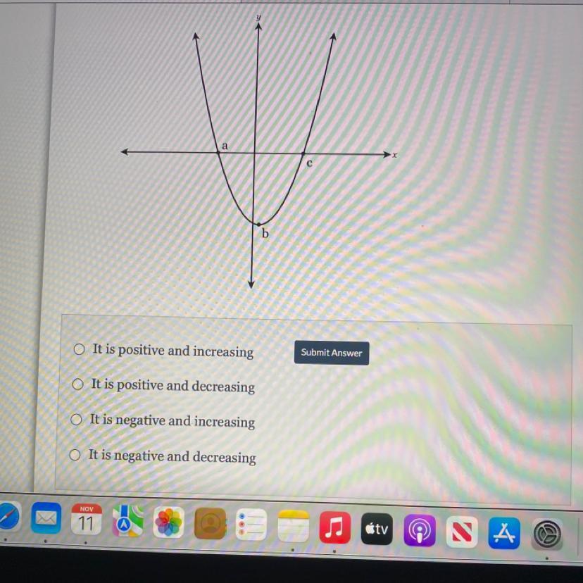 The function f(x) is graphed below. What is true about the graph on the interval from x = c to x = ?
