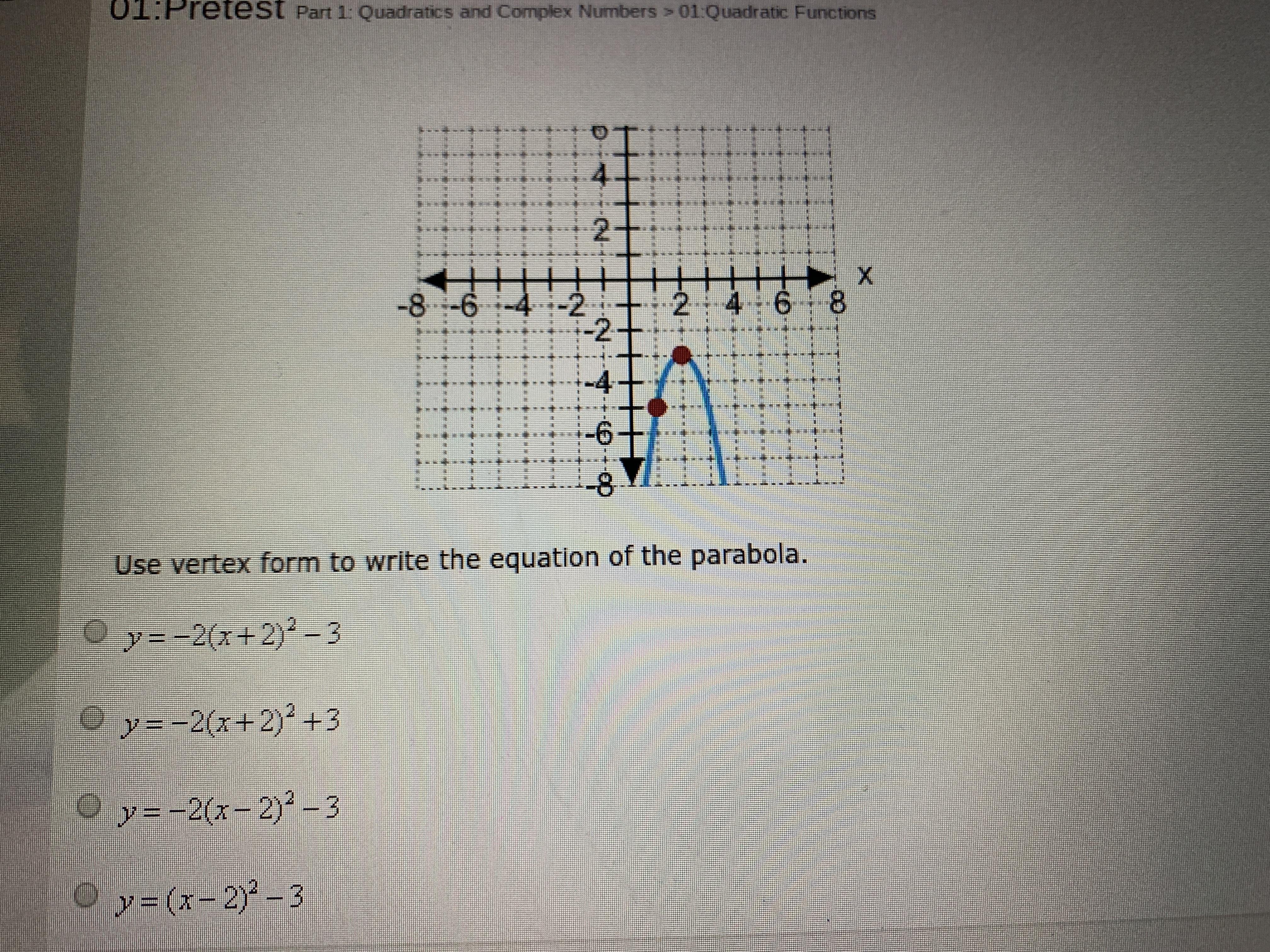 Use vertex form to write the equation of the parabola.