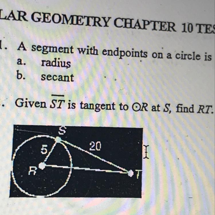 Given ST Is Tangent To Radius R At S, Find RT. 
