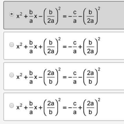 The steps to derive the quadratic formula are shown below:Step 1ax2 + bx + c = 0Step 2ax2 + bx = cStep