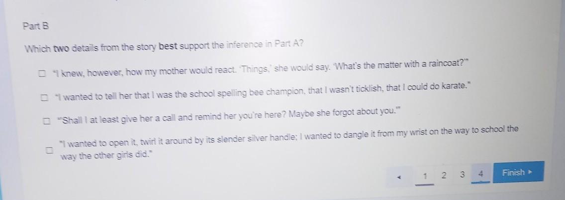 Part A What inference can be made based on what happens in The White Umbrella"? O The narrator resents