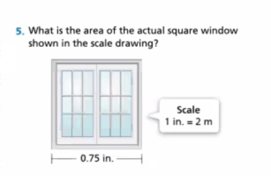 What is the area of the actual square window shown in the scale drawing?