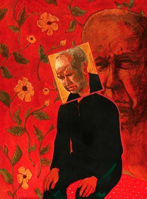 Which type of balance does Newcomb use in his painting Self-Portrait? aAsymmetrical bSymmetrical cRadial