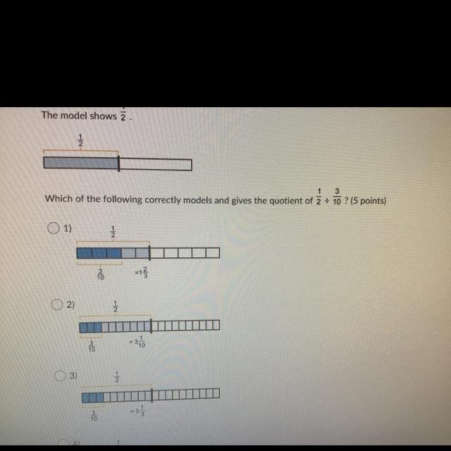 Which of the following correctly models and gives a quotient of 1/23/10