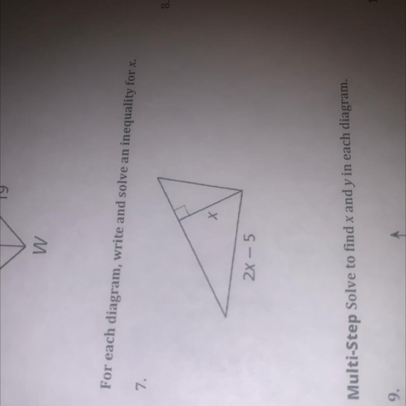 For each diagram, write and solve an inequality for x.7.2x - 5X What is the answer 