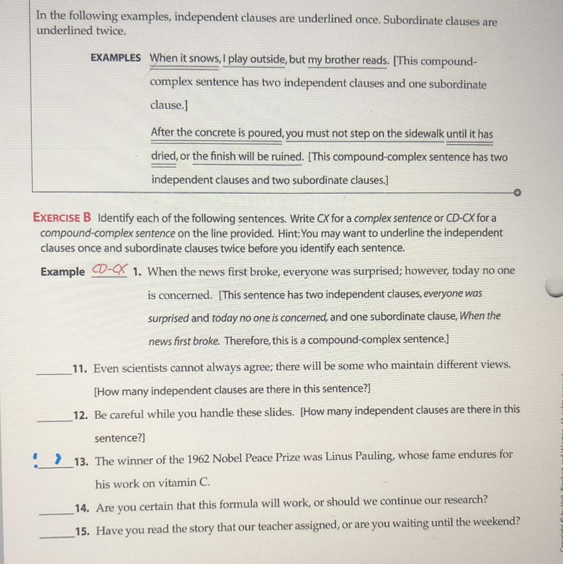 compound complex sentences/can someone answer these? 