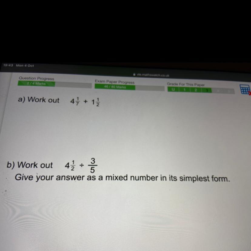 b) Work out 4 1/2 3/5