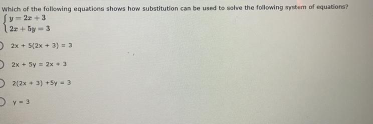 Which of the following equations shows how substitution can be used to solve the following system of