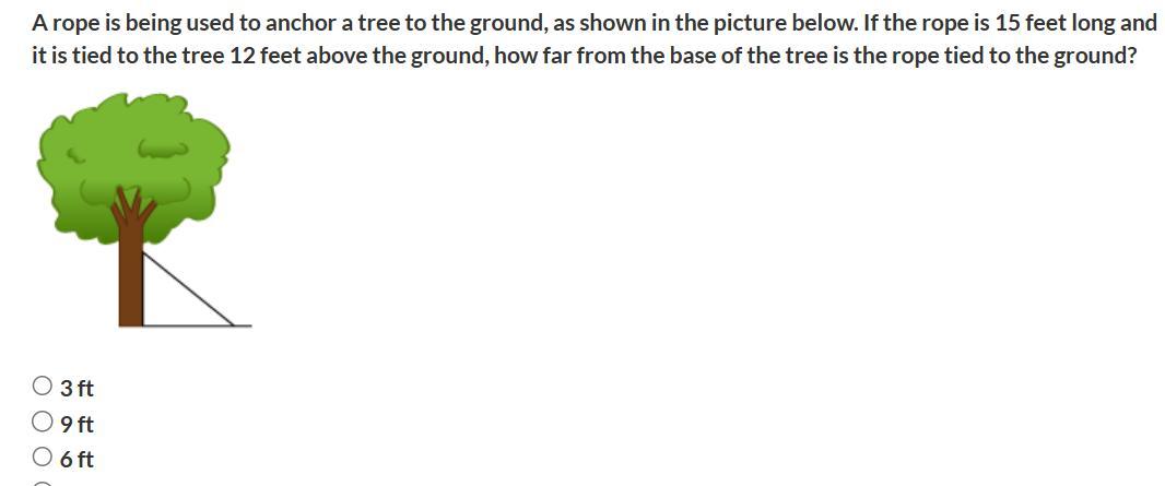 A rope is being used to anchor a tree to the ground, as shown in the picture below. If the rope is 15