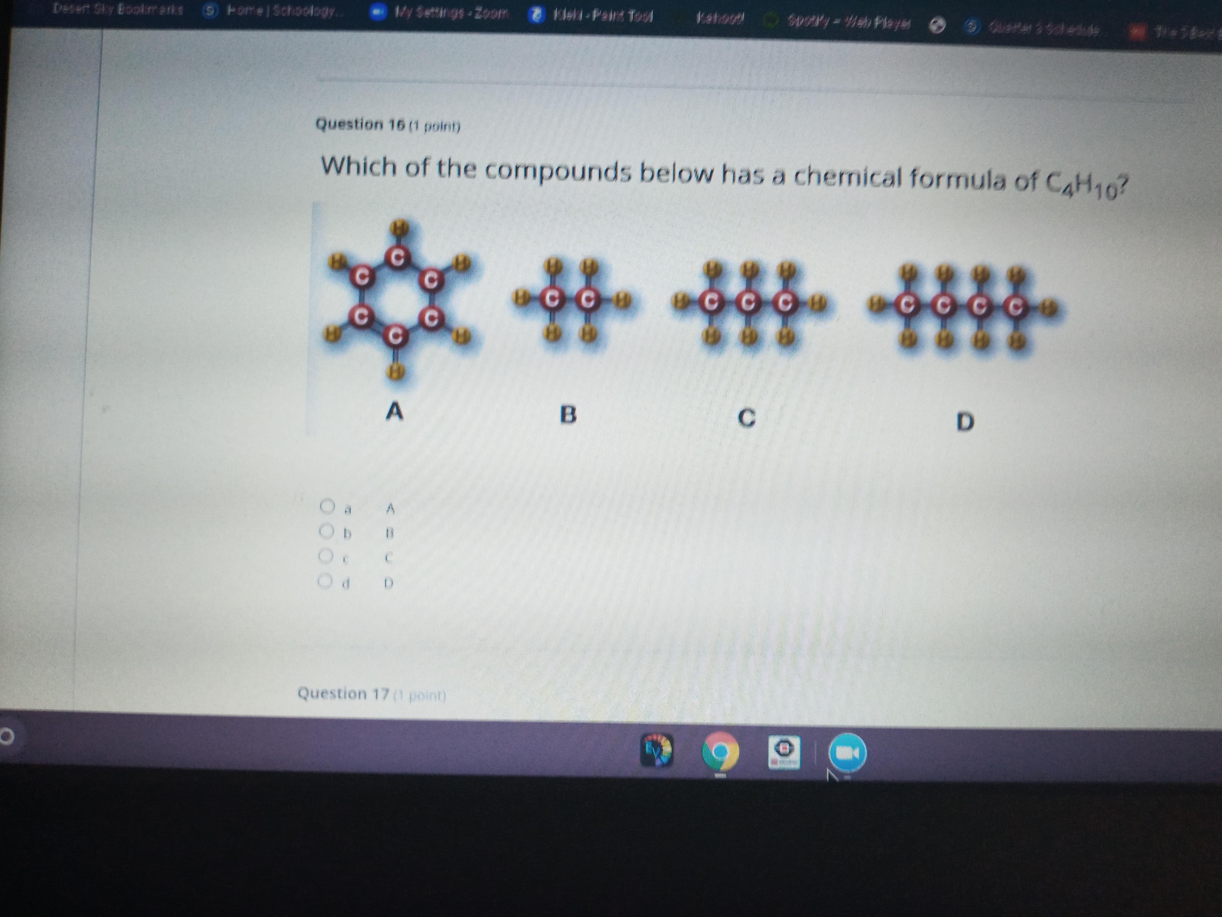 Which of the compounds below has a chemical formula of C4H10?