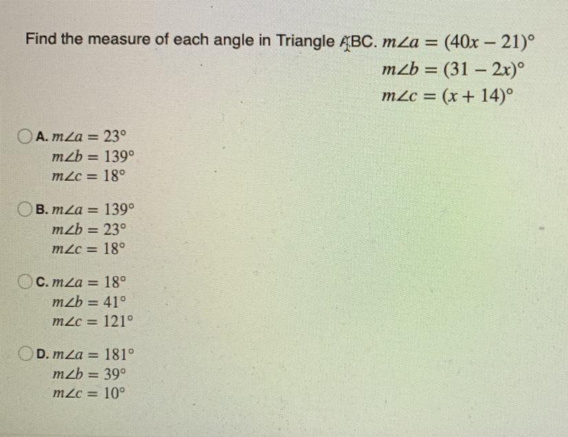 Find the measure of each angle in Triangle ABC. mmm