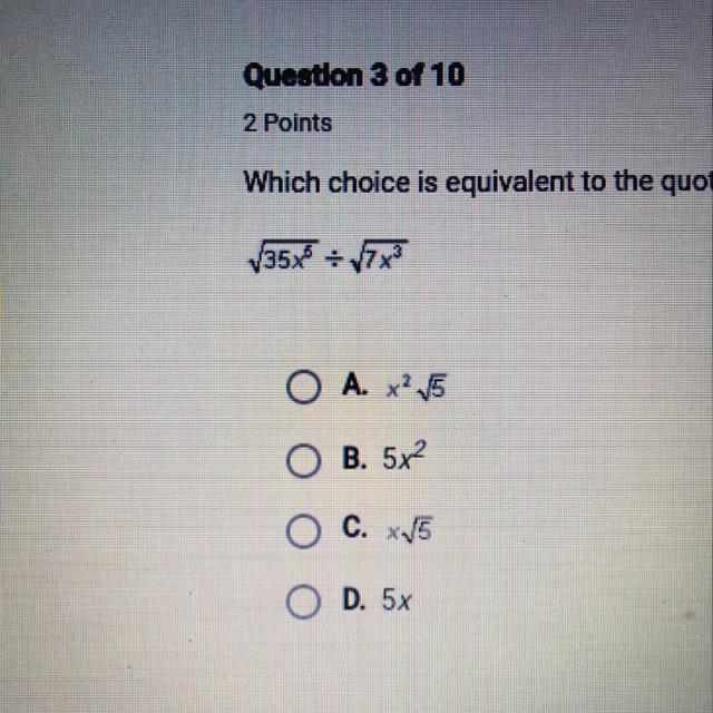 which choice is equivalent to the quotient shown here when x>0