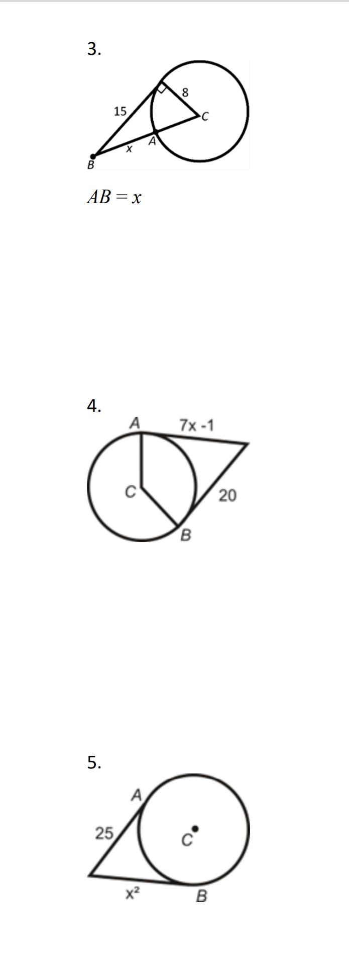 Find the value of the indicated length(s) in C. A and B are points of tangency. Simplify all radicals.