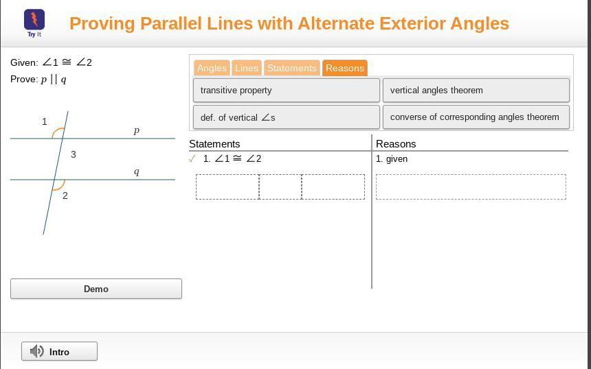 given 1 is congruent to 2 prove. p is parallel to q