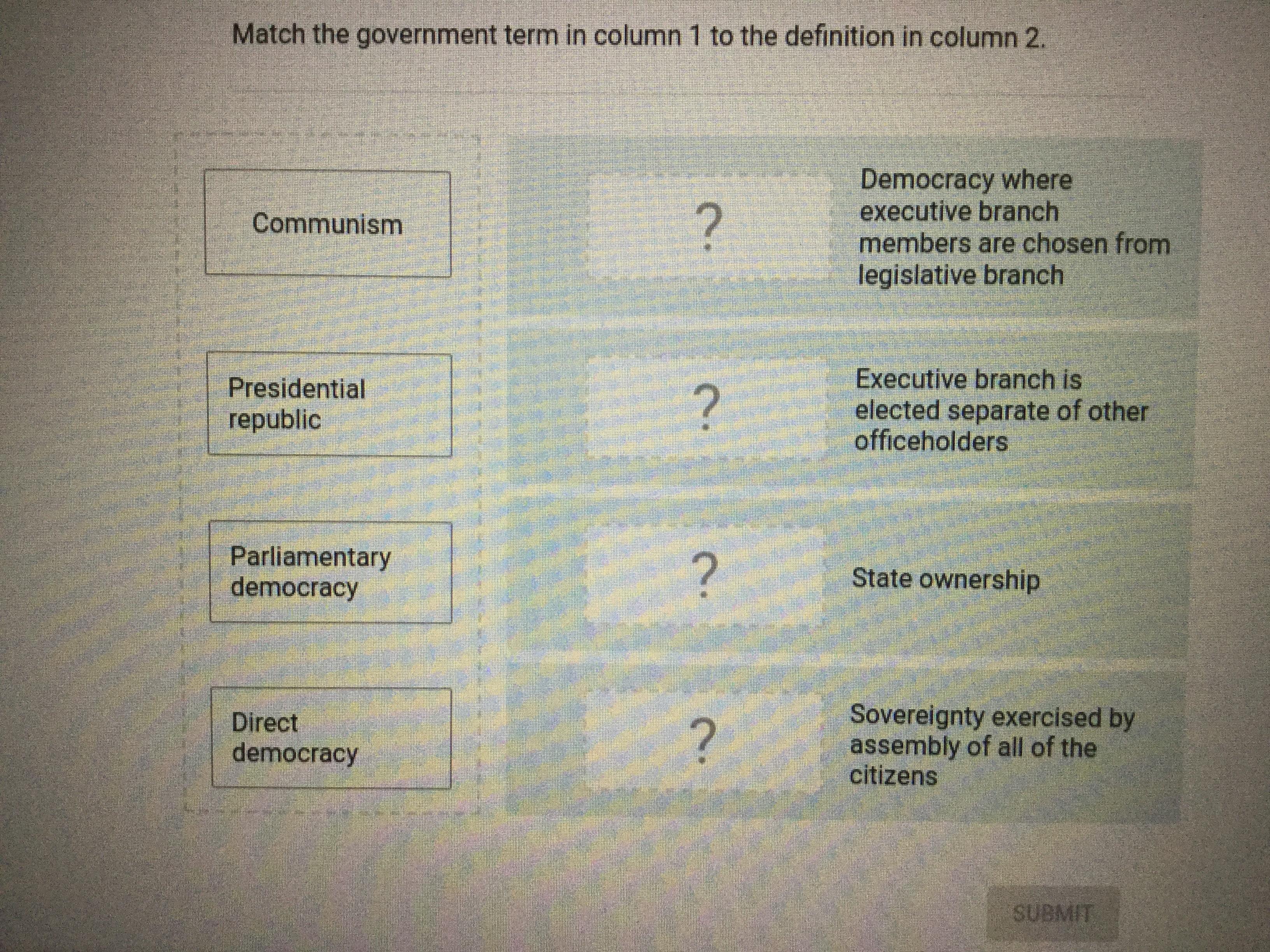 Match The Government Term In Column 1 To The Definition In Column 2.