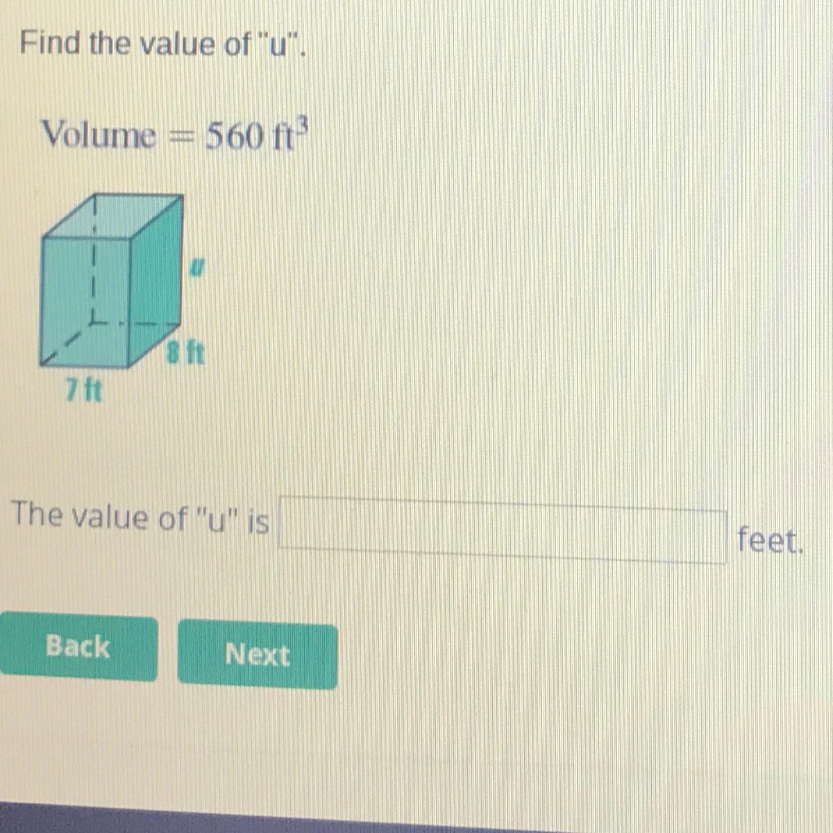 Find The Value Of U. If The Volume Is 560