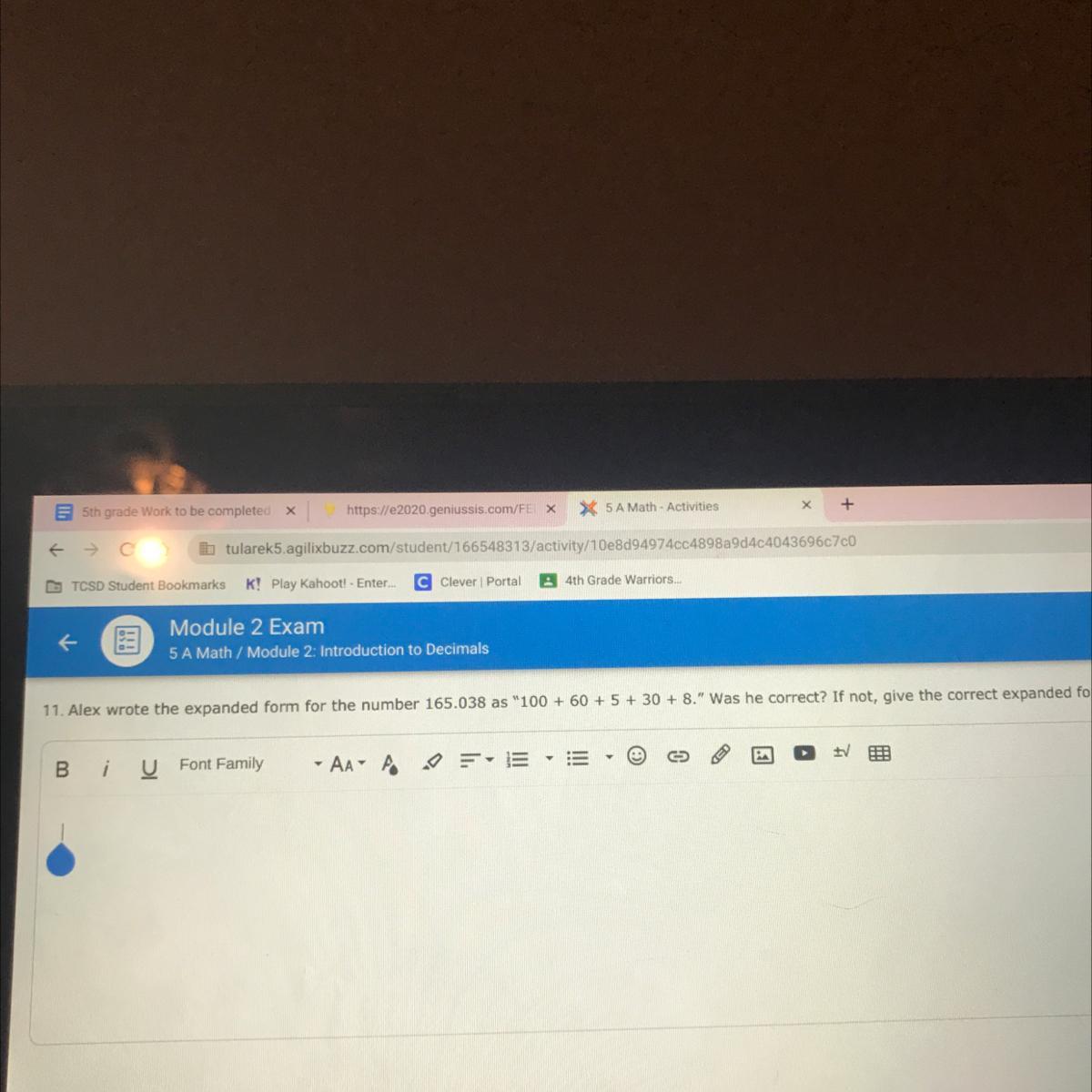 Alex wrote the expanded form for the number 165.038 as 100+60+5+30+8. Was he correct? If not give expanded
