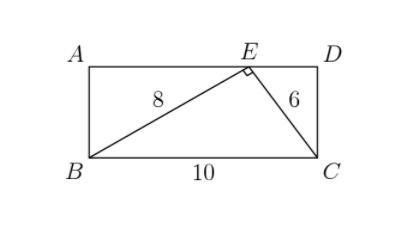 ABCD is a rectangle as shown. E lies on side AD and angle BEC is a right angle of triangle BEC. CE=6,