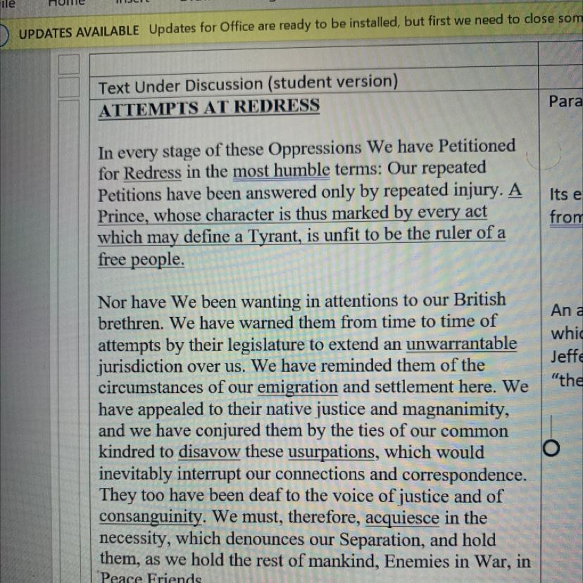 An antecedent is a word or person towhich a pronoun is referring. Who isJefferson referring to when he