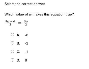 Which value of w makes this equation true?????