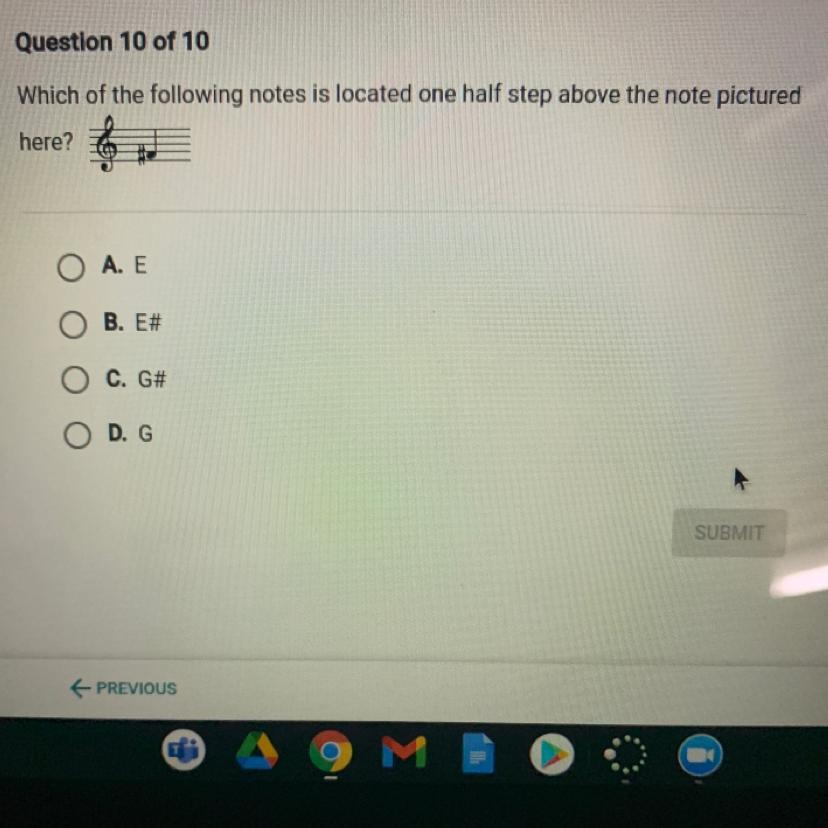 Which Of The Following Notes Is Located One Half Step Above The Note Picturedhere?A. EB. E#C. G#D G