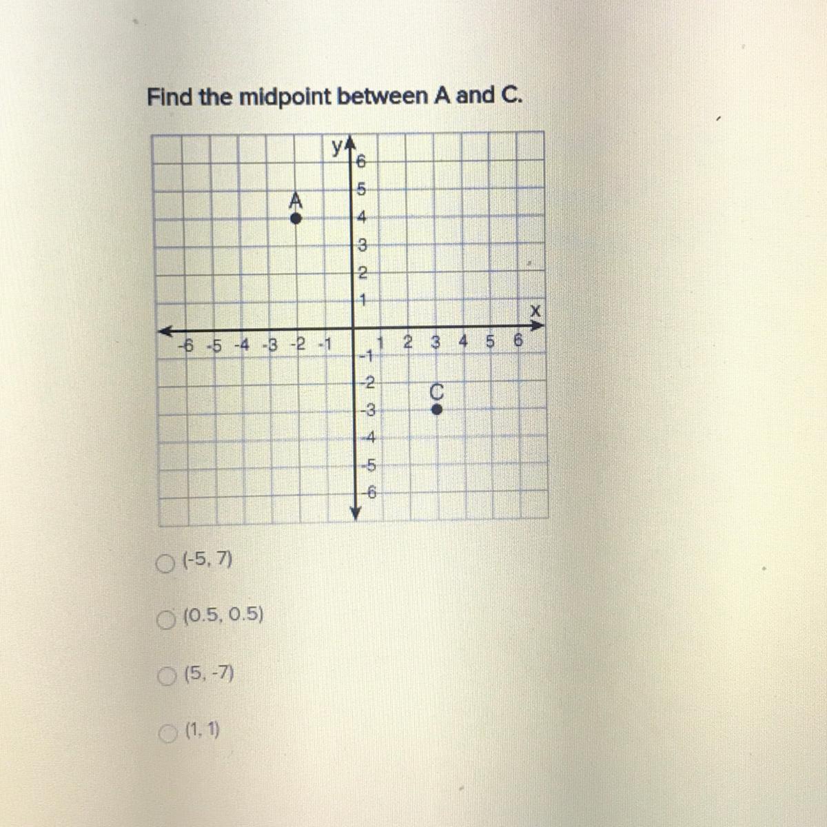 Find the midpoint between A and C.