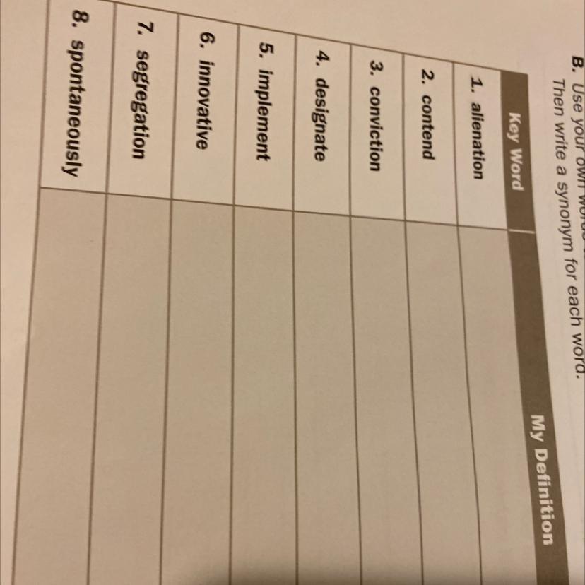 please write the definition for each word!! make it a little easy so the my teacher doesnt think I looked