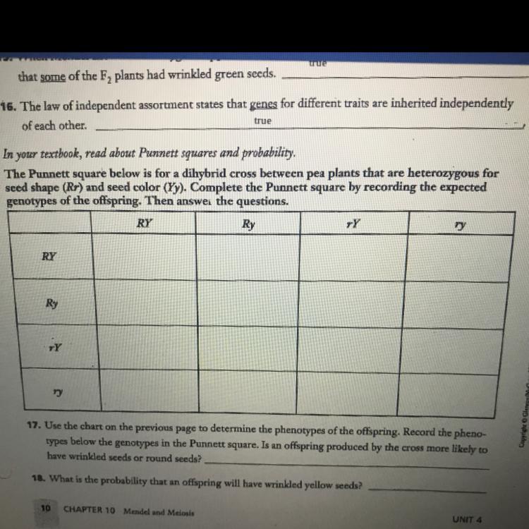 Isyak, readusers and grobabilityThe Pasquare below is for a dihybrid cross between pea plants that are