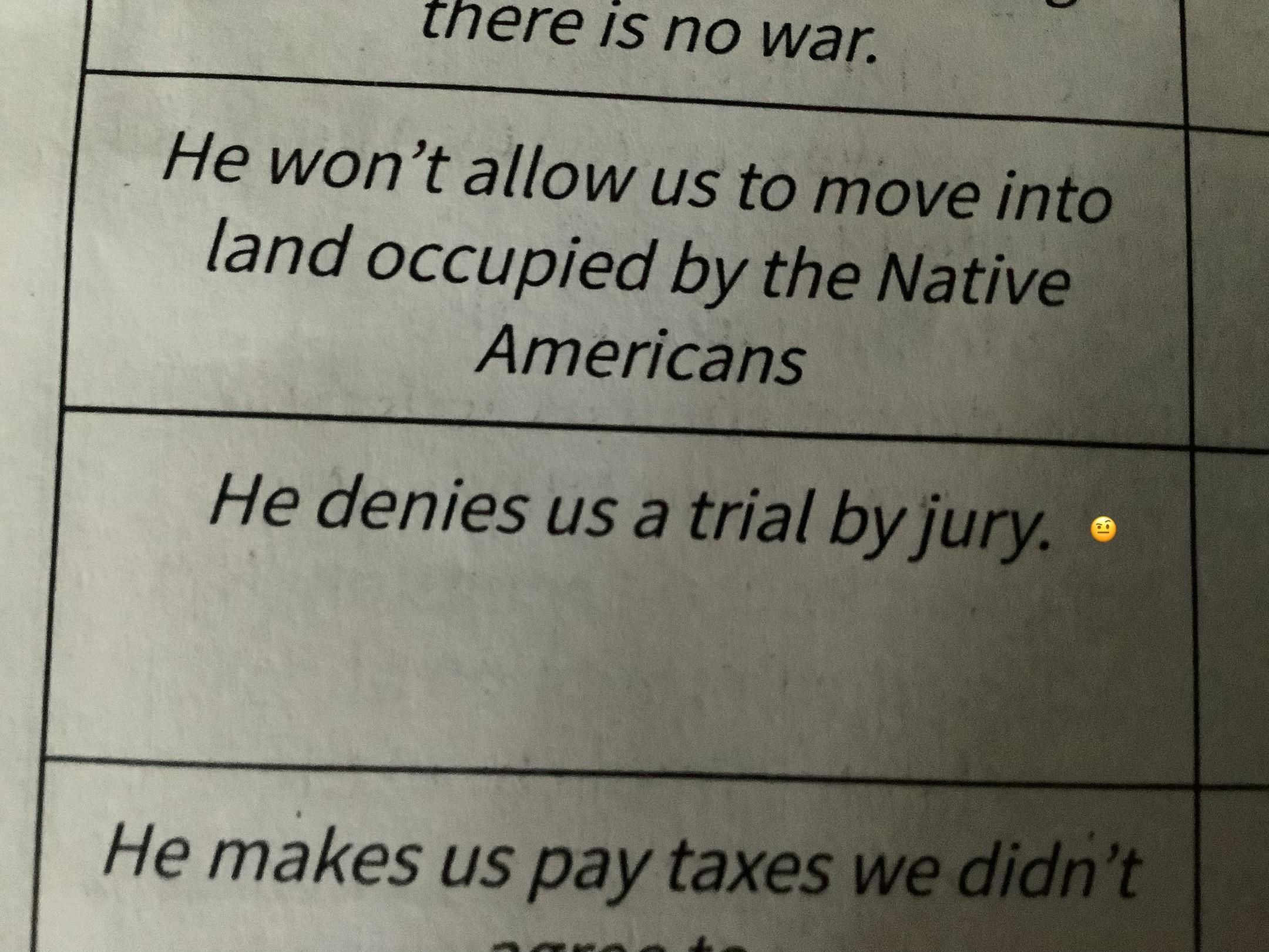 He denies us a trial by jury. Good reason or Not a good reason
