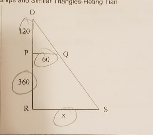 There are two similar triangles in the diagram. Find the unknown measurement.