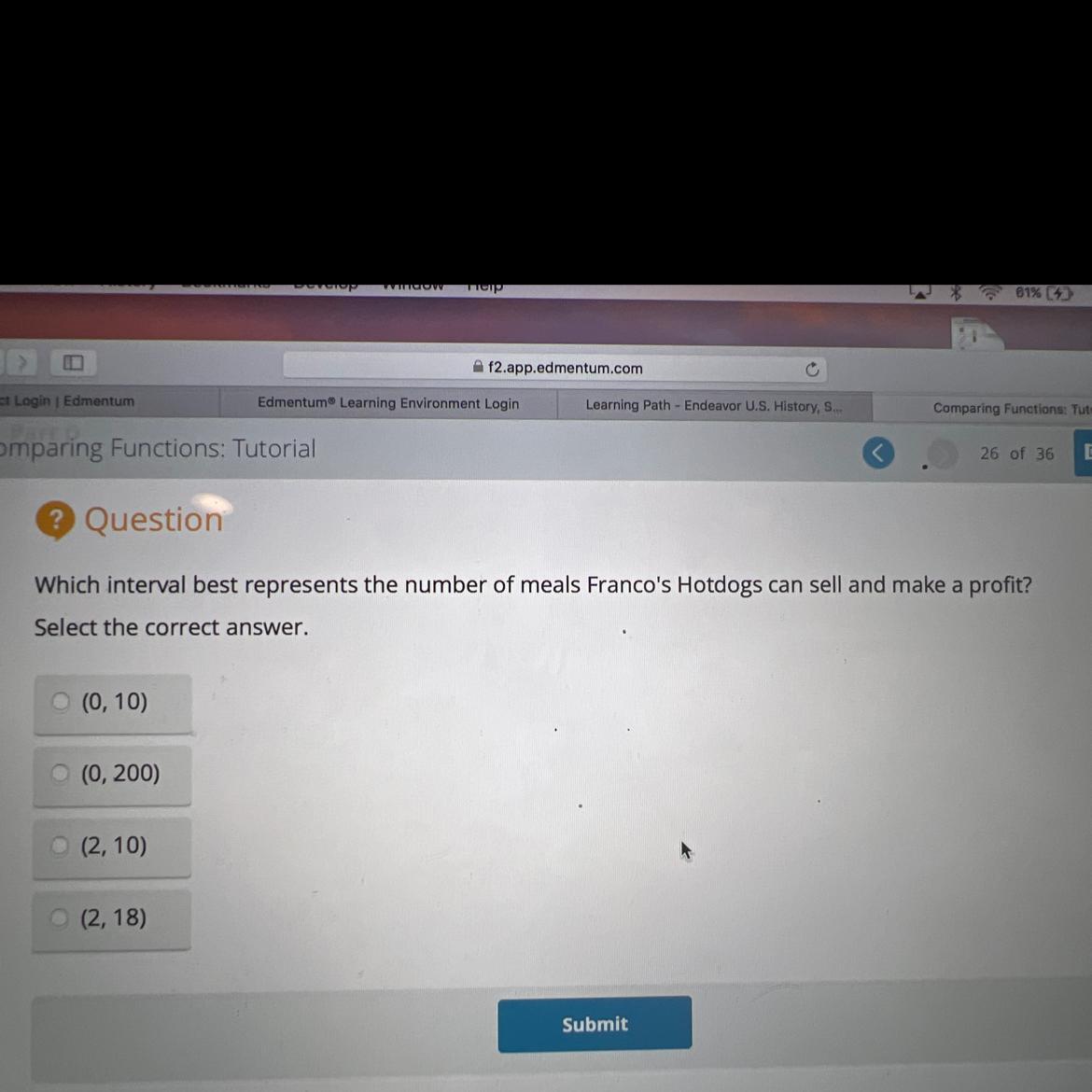 Which Interval Best Represents The Number Of Meals Franco's Hotdogs Can Sell And Make A Profit?Select