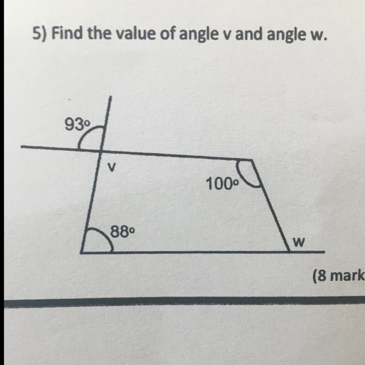 5) Find The Value Of Angle V And Angle W.