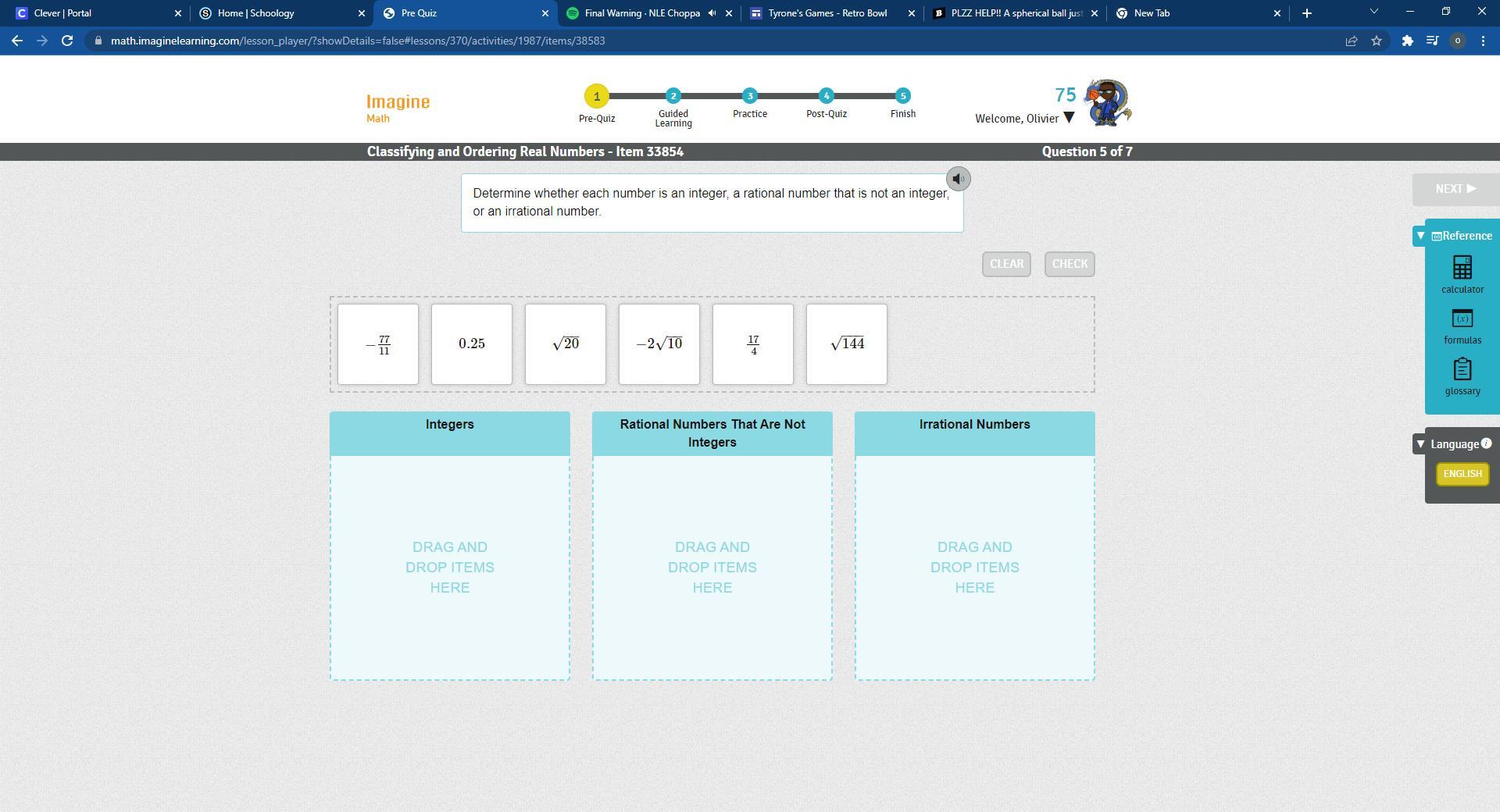 Determine whether each number is an integer, a rational number that is not an integer, or an irrational