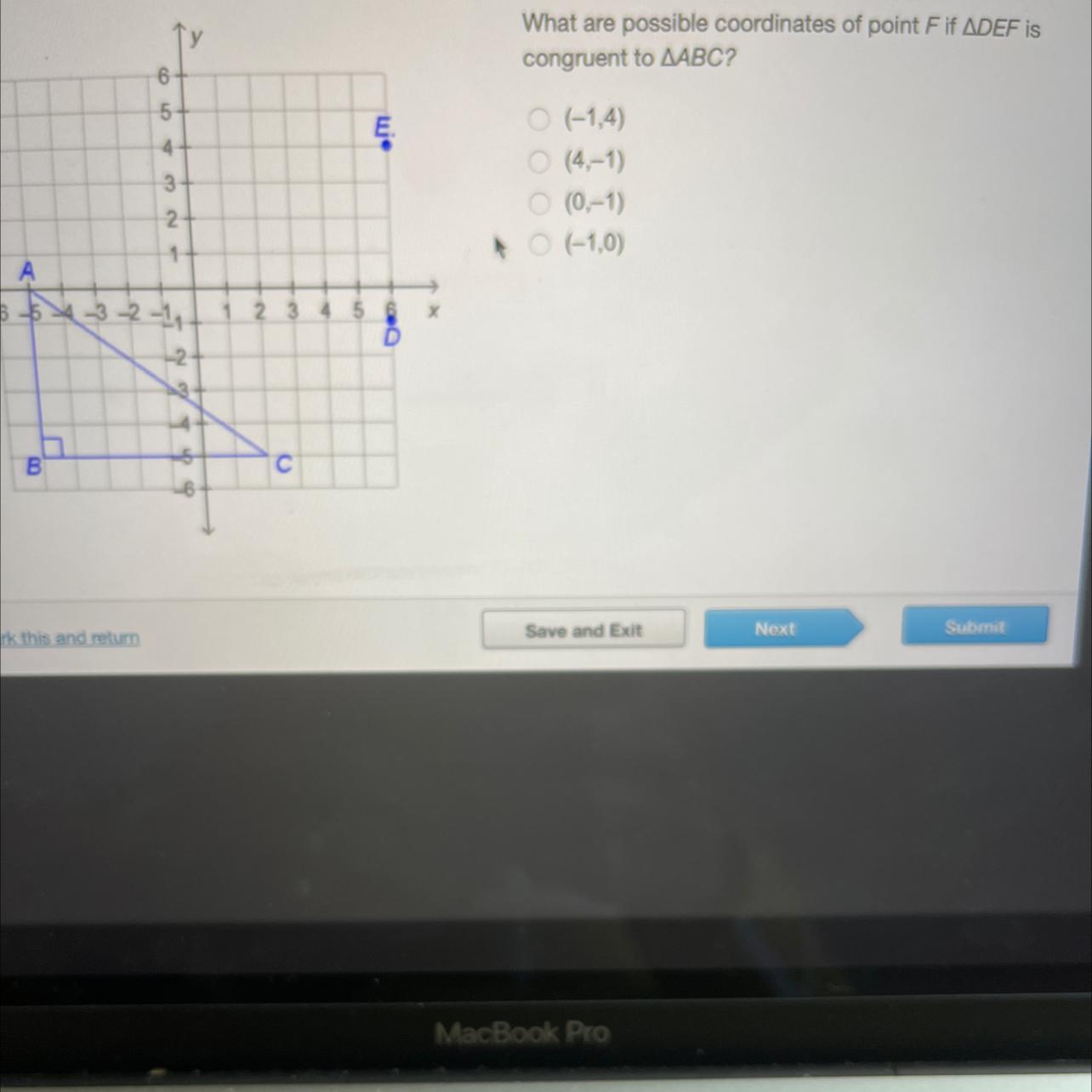 What are possible coordinates of point F if triangle DEF iscongruent to triangle ABC?