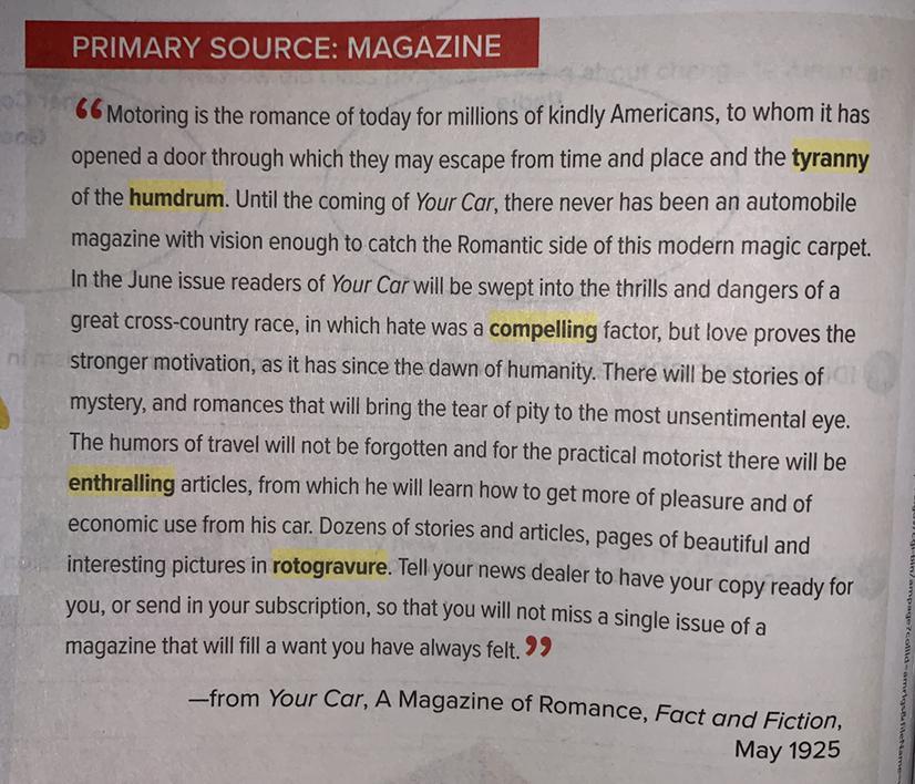 1. In what way does the author of the article employ tactics similar to all mass advertisers of the 1920s?