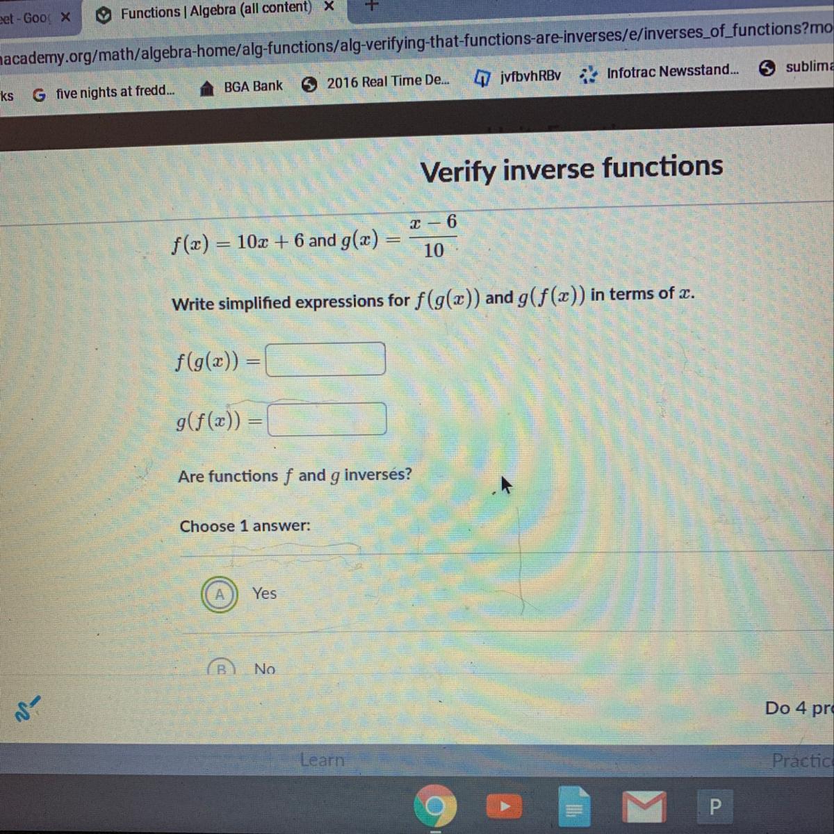 Verify inverse functions