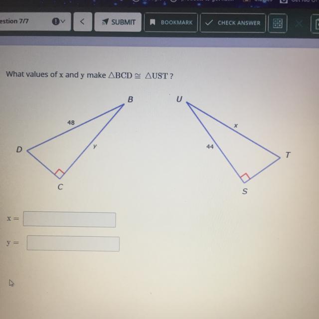 What values of x and y make BCD ~UST? 