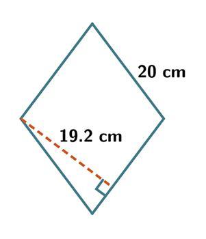 An image of a rhombus is shown.A rhombus with a base of 20 inches and a height of 19.2 inches.What is