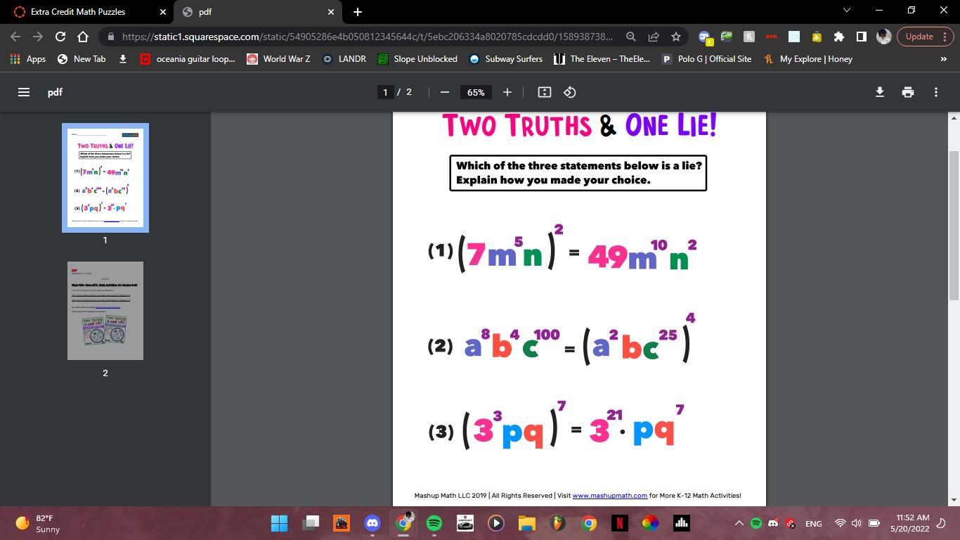 Which one is a lie, and why? PLEASE HELP