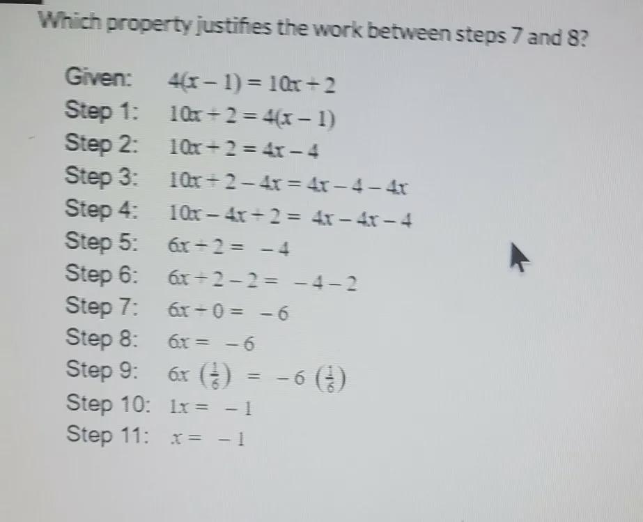 Which Property Justifies The Work Between Steps 7 And 8